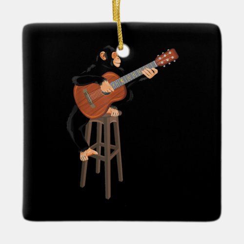 Chimpanzee Playing Acoustic Guitar Funny Monkey Ceramic Ornament