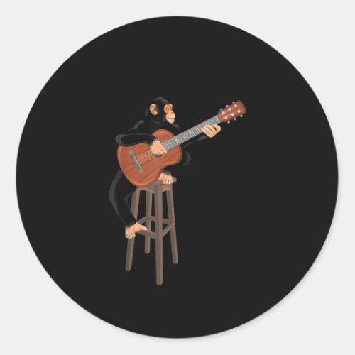 Chimpanzee Playing Acoustic Guitar Funny Monkey Classic Round Sticker