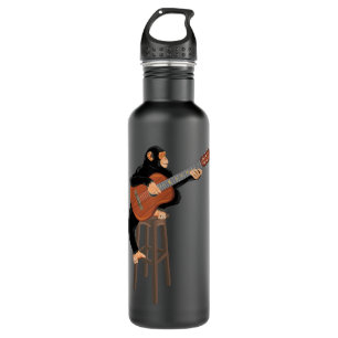 Chimpanzee playing acoustic guitar. Funny monkey Stainless Steel Water Bottle