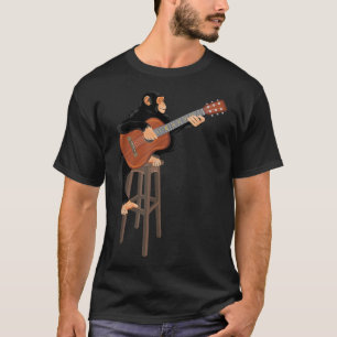 Chimpanzee playing acoustic guitar. Funny monkey T-Shirt