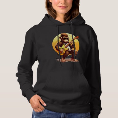 Chimpanzee Playing Electric Bass Guitar Funny Mon Hoodie