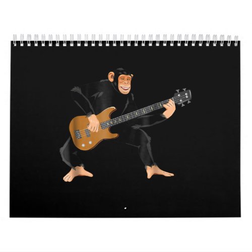 Chimpanzee Playing Electric Bass Guitar Funny Monk Calendar