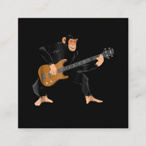Chimpanzee Playing Electric Bass Guitar Funny Monk Square Business Card