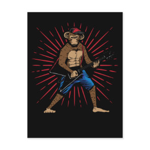 Chimpanzee playing Electric Guitar Music Lover Postcard