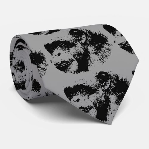 Chimpanzee Pop Art Gray Tie