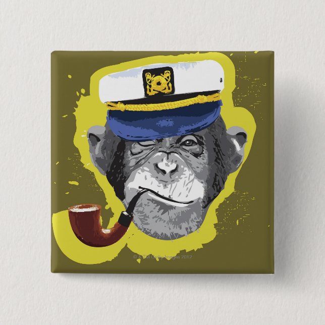 Chimpanzee Smoking Pipe Pinback Button (Front)