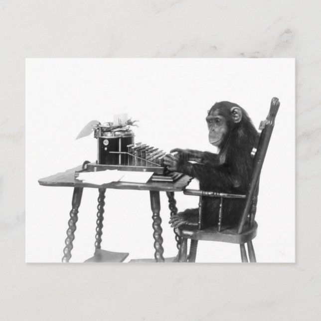 Chimpanzee typing postcard (Front)