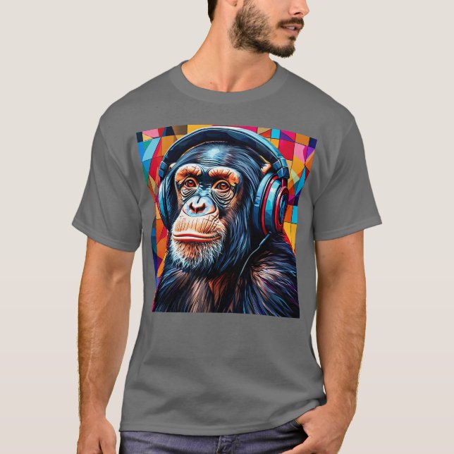 Chimpanzee wearing headphones T-Shirt (Front)