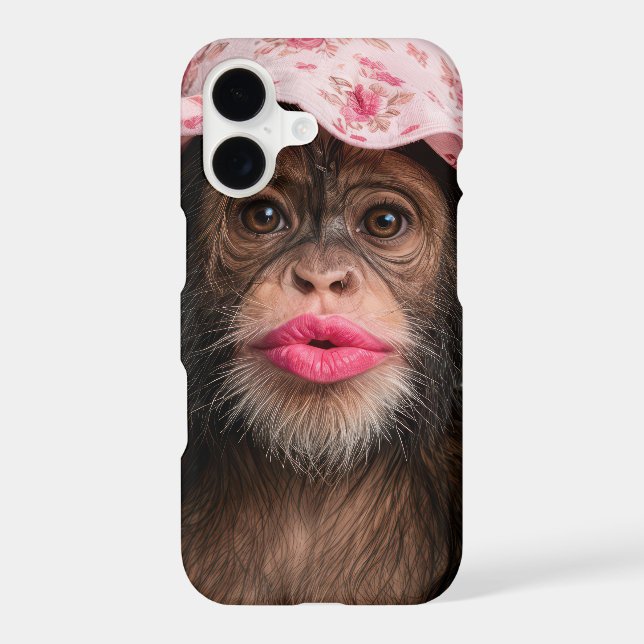 Chimpanzee Wearing Pink Lipstick iPhone Case (Back)