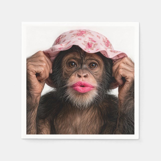 Chimpanzee Wearing Pink Lipstick Napkins (Front)