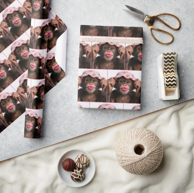 Chimpanzee Wearing Pink Lipstick Wrapping Paper (Crafts)