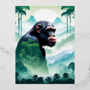 Chimpanzee Wildlife Animal Nature Forest Jungle  Foil Holiday Postcard