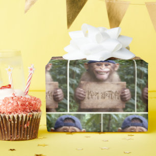 Chimpanzee with Happy Birthday Sign Wrapping Paper