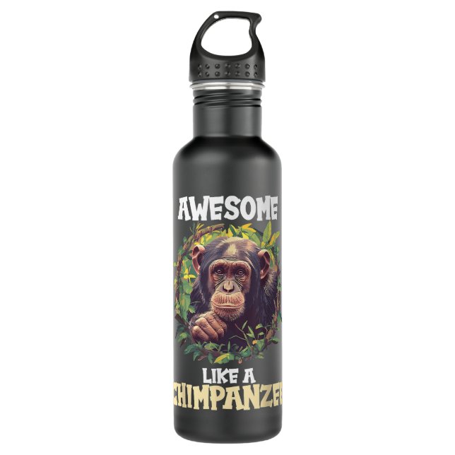 Chimpanzees Awesome like a Chimpanzee Stainless Steel Water Bottle (Front)