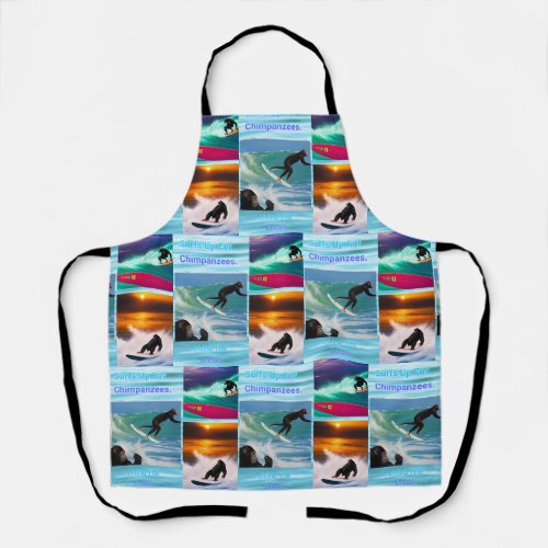 Chimpanzees Surfing Photo Collage  Apron