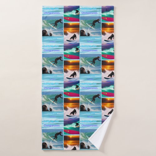 Chimpanzees Surfing Photo Collage Bath Towel