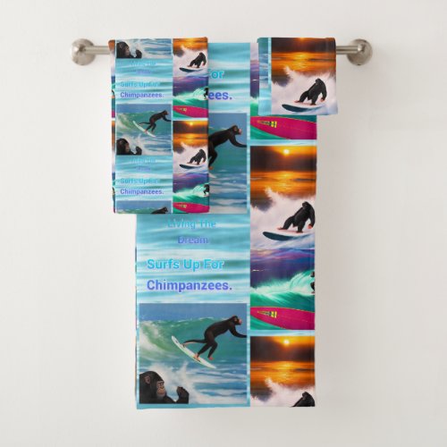 Chimpanzees Surfing Photo Collage Bath Towel Set