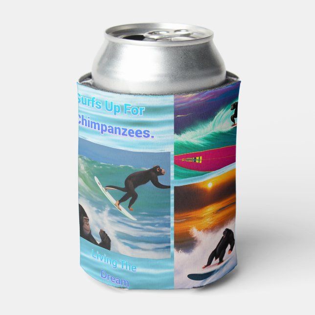 Chimpanzees Surfing Photo Collage, Can Cooler (Can Front)