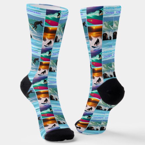 Chimpanzees Surfing Photo Collage Crew Socks