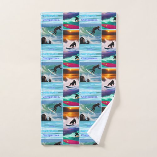 Chimpanzees Surfing Photo Collage  Hand Towel