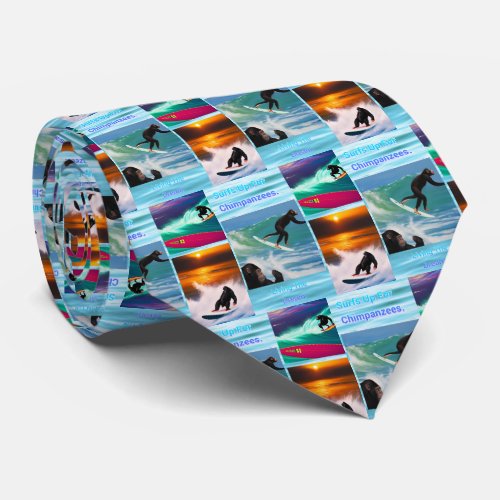 Chimpanzees Surfing Photo Collage Neck Tie