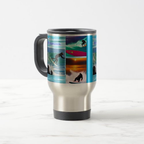 Chimpanzees Surfing Photo Collage Travel Mug