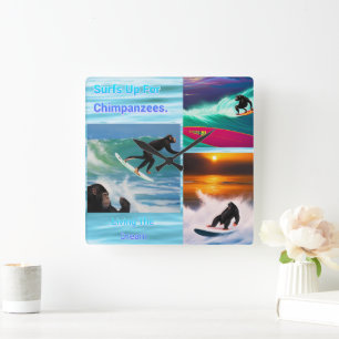 Chimpanzees Surfing Photo Collage, Wall Clock