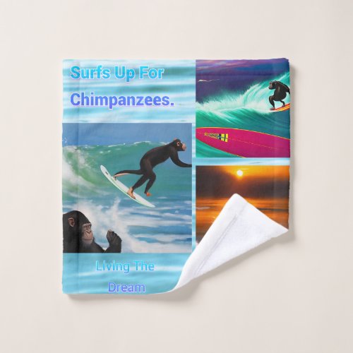 Chimpanzees Surfing Photo Collage  Wash Cloth