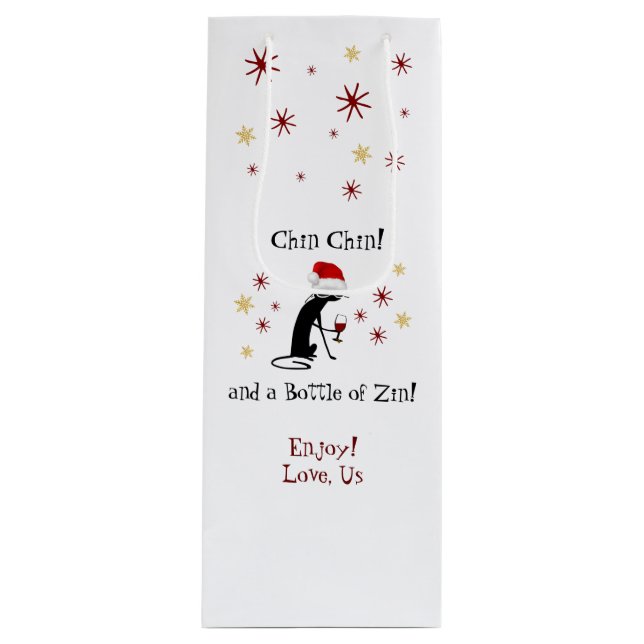 Chin Chin and a Bottle of Zin Funny Wine Cat Wine Gift Bag (Front)