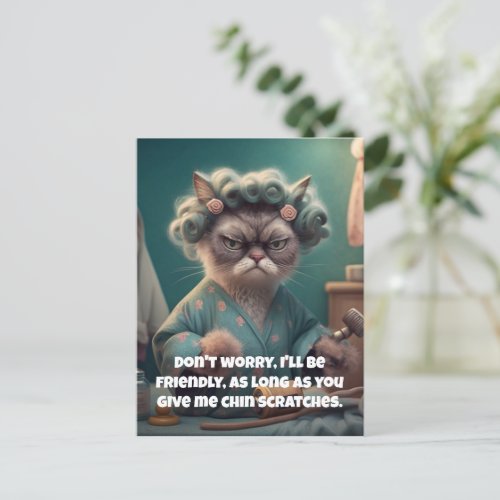 Chin Scratches Please Funny Cat Lover Holiday Postcard