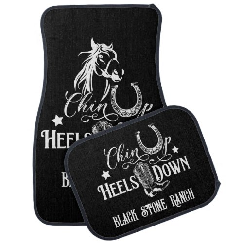 Chin up heels down cowgirl horse lover riding car floor mat