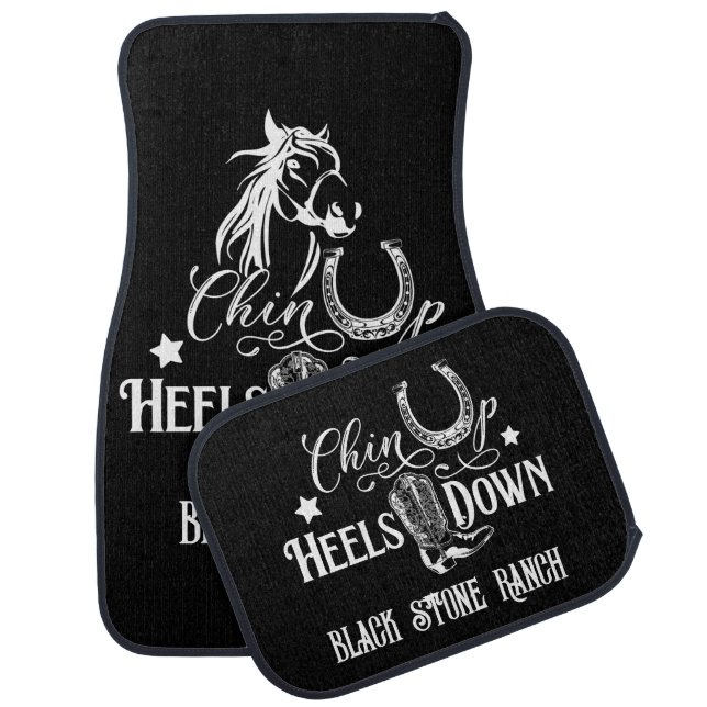 Chin up heels down cowgirl horse lover riding car floor mat (Set)