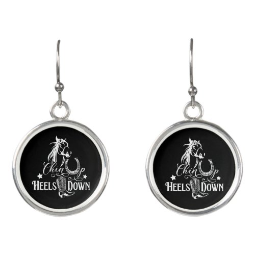 Chin up heels down cowgirl horse lover riding earrings