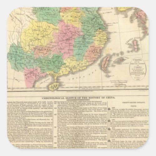 China and Japan Atlas Map Square Sticker