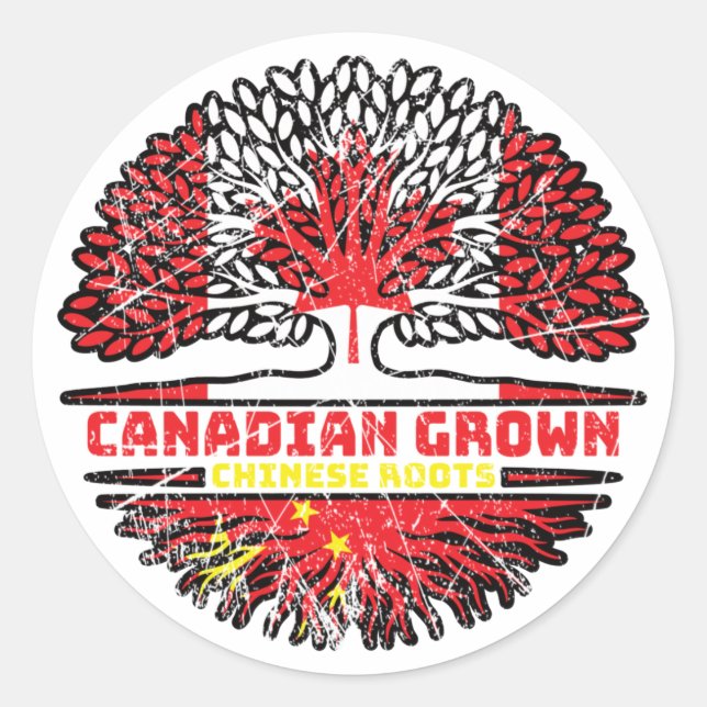 China Chinese Canadian Canada Tree Roots Flag Classic Round Sticker (Front)