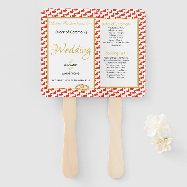 CHINA Christian Custom Wedding 婚礼 Programme Hand Fan (Front and Back)