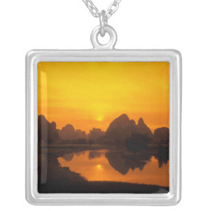 China. Colorful China. Beautiful Li river. Silver Plated Necklace