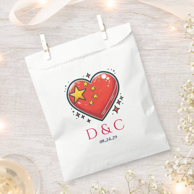 China Couple Heart Wedding Favor Bag (Clipped)