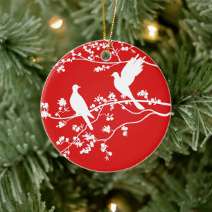 China Doves (Red) - Ceramic Ornament