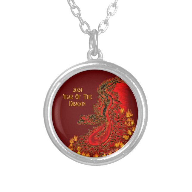 China Dragon , 2024 Year Of The Dragon Silver Plated Necklace (Front)