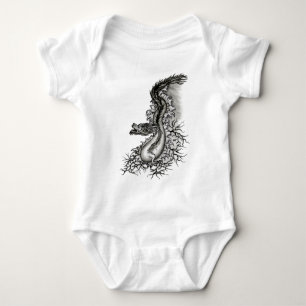 China Dragon, Black and white Design in Tattoostyl Baby Bodysuit