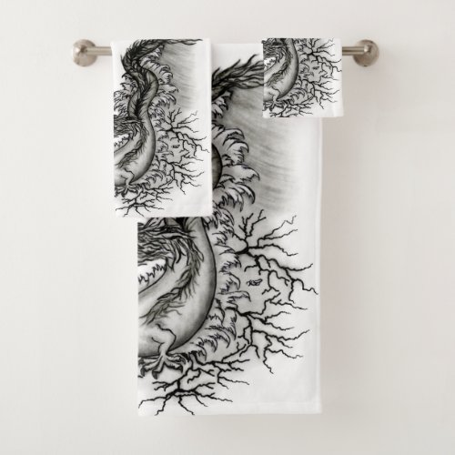China Dragon Black and white Design in Tattoostyl Bath Towel Set