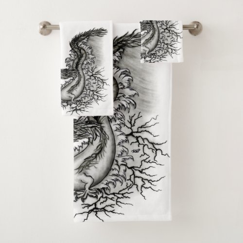 China Dragon Black and white Design in Tattoostyl Bath Towel Set