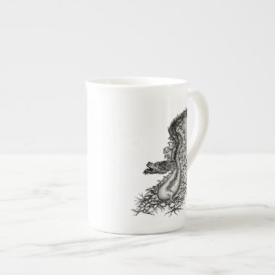 China Dragon, Black and white Design in Tattoostyl Bone China Mug
