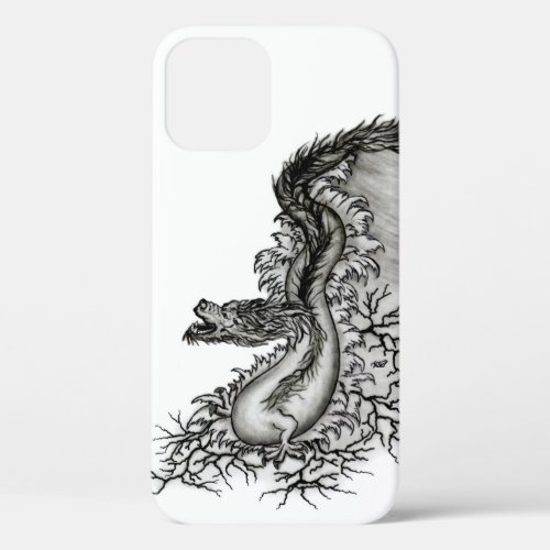 China Dragon Black and white Design in Tattoostyl iPhone 12 Case