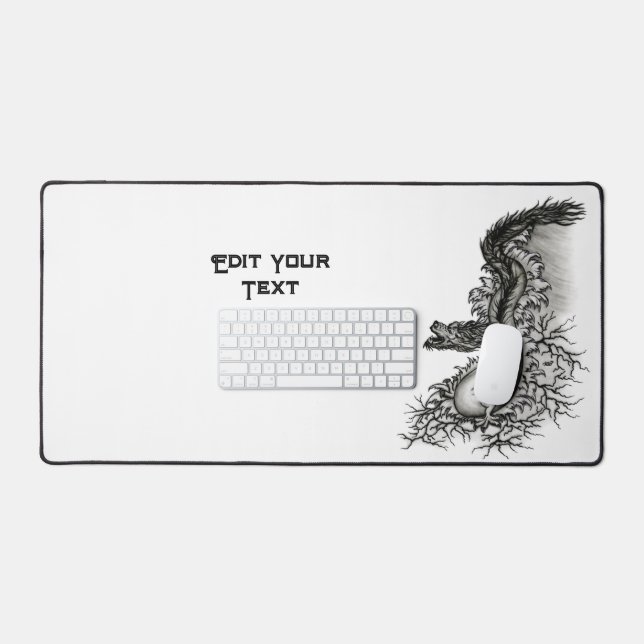 China Dragon, Black and white Design in Tattoostyl Desk Mat (Keyboard & Mouse)