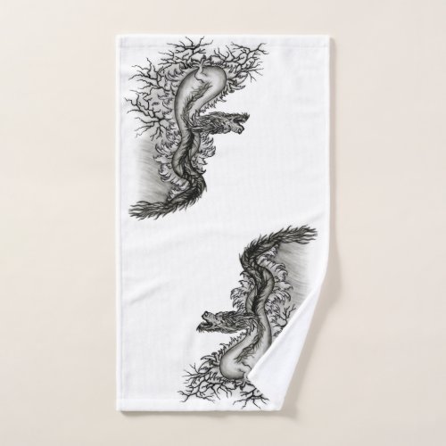 China Dragon Black and white Design in Tattoostyl Hand Towel