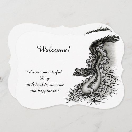 China Dragon Black and white Design in Tattoostyl Invitation