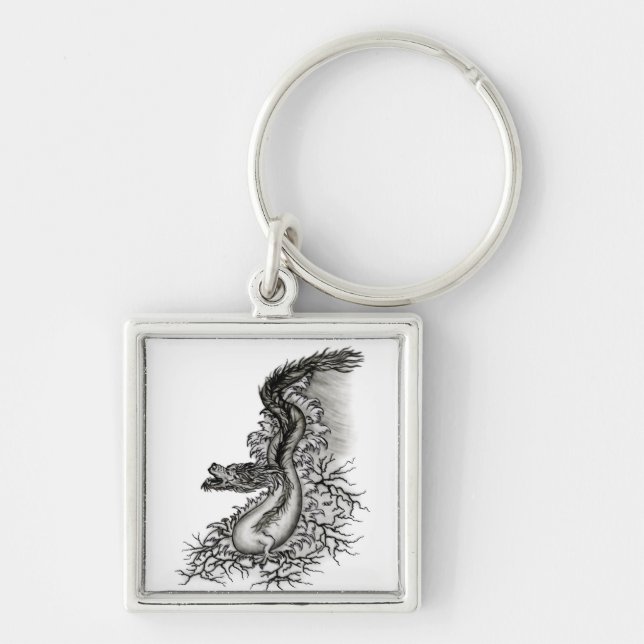 China Dragon, Black and white Design in Tattoostyl Keychain (Front)