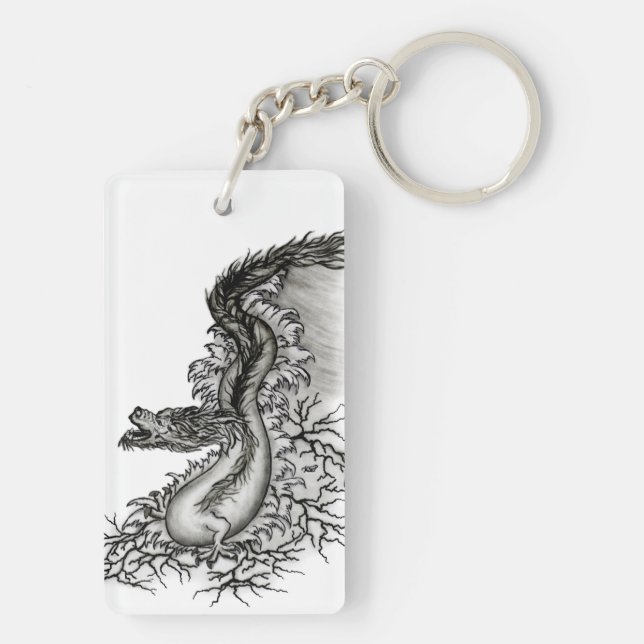 China Dragon, Black and white Design in Tattoostyl Keychain (Back)